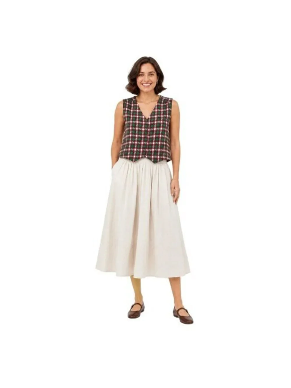 New Saint Geraldine Medium Plaid Button-Up Vest With Satin Lining